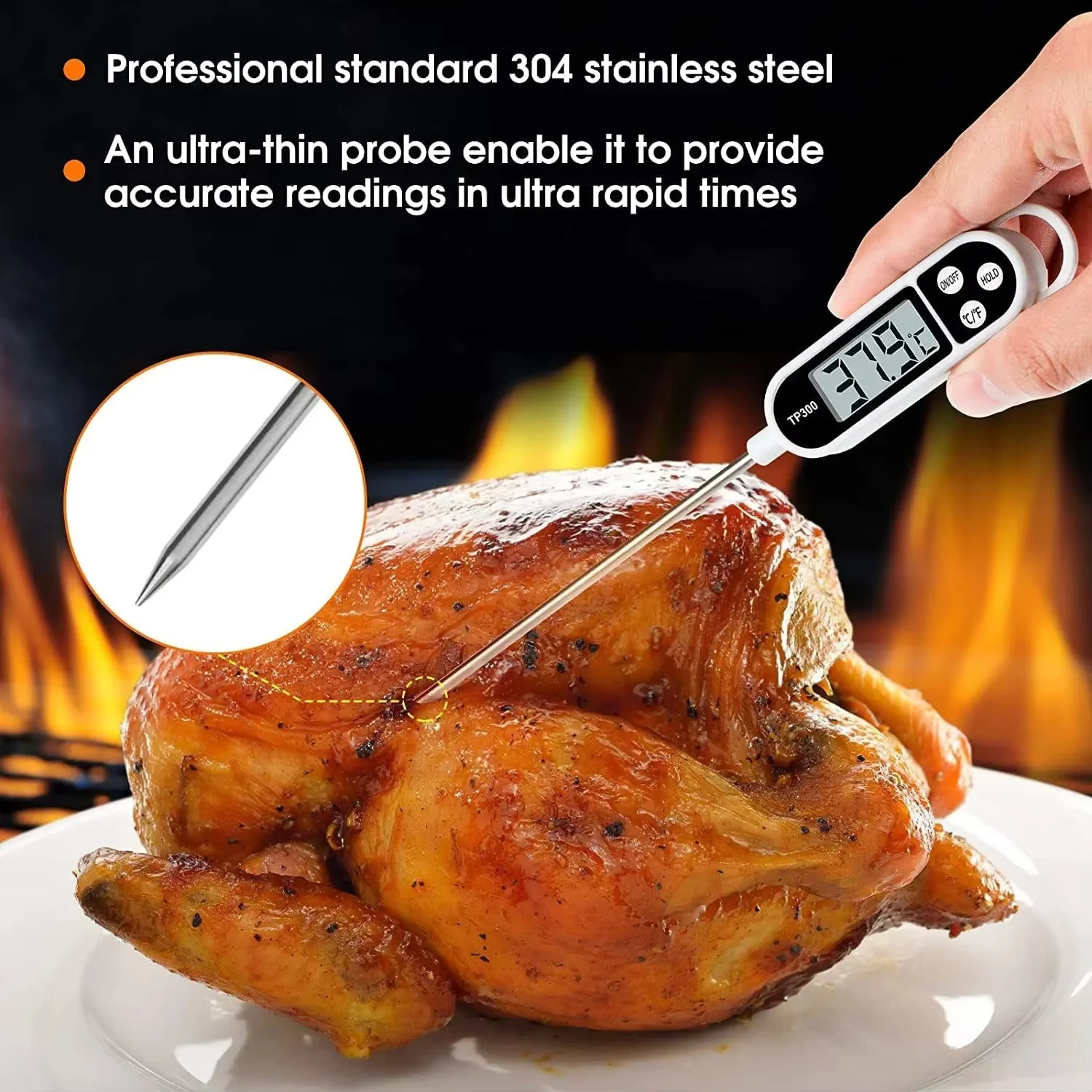 Food Thermometer Digital Real-Time Reading Meat And Beverage Thermometer With LCD Display And Probe Electronic Kitchen Thermomet