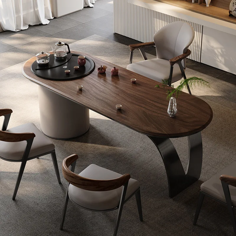 Italian solid wood table light luxury kung fu table and chair  drinking  modern simple walnut