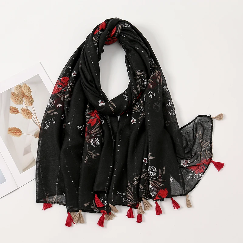 

Tassel Scarf Printed Long Scarf For Women Female Headscarf Turban Fashion Hijab Shawl Wraps Lady Decoration Scarf