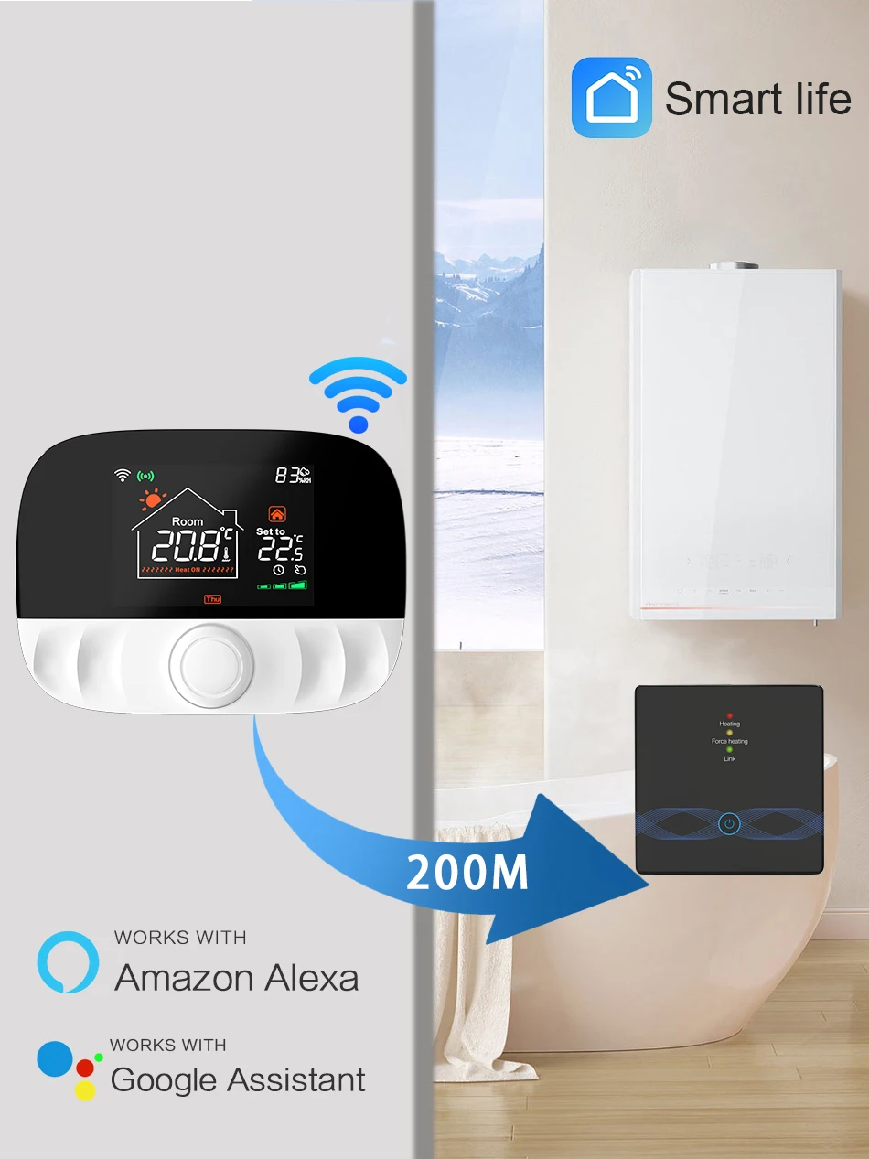 EZAIOT Smart Wireless Thermostat für Gasheizkessel mit WLAN/ohne WLAN, Fußbodenheizung, Tuya programmierbarer Temperaturregler, App-Fernbedienung, batteriebetriebener Heim-Temperaturregler mit