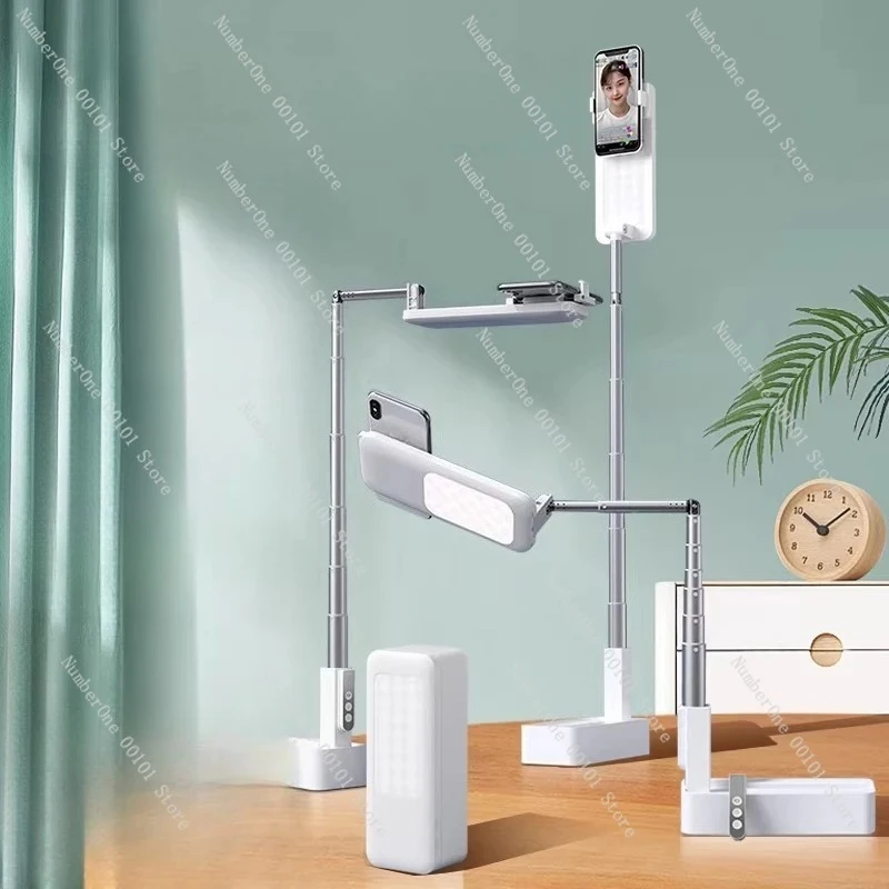 Overhead Phone Mount with Fill Light, Desktop Multi-Function Vlog Recording Video Stand for Smartphone