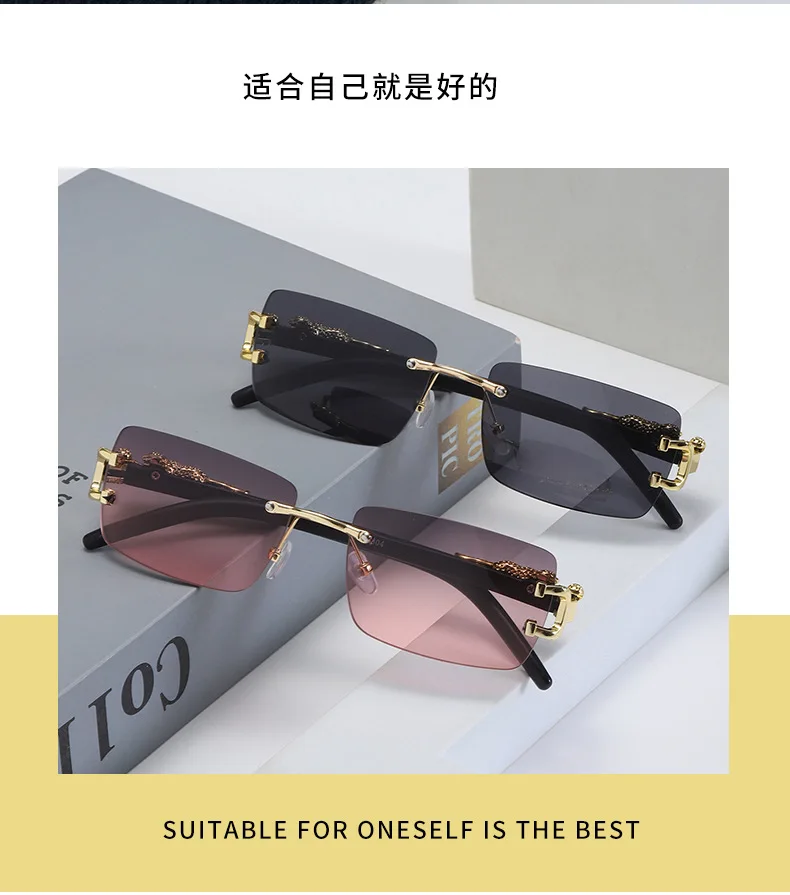 1-teilige modische Damen- und Herren-Sonnenbrille, rahmenlos, rechteckig, personalisierte Sonnenbrille für den Alltag, quadratische Vintage-Sonnenbrille – Detail 3