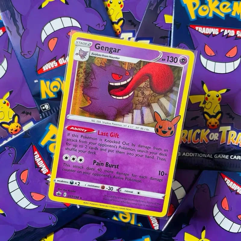 Gengar Pokemon TCG Tarjeta de colección limitada, juego de mesa de Fiesta infantil, truco de Halloween o comercio, paquete de refuerzo, Original