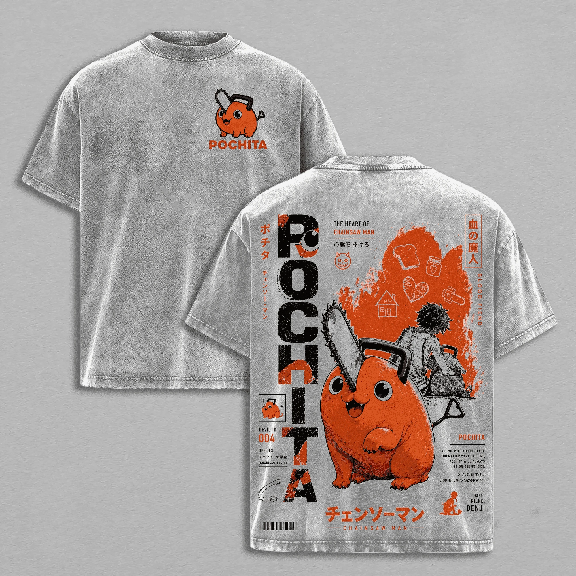 Chainsaw Man Pochita Cartoon T-shirt Men Women Clothing Vintage Washed Oversized T Shirt Summer High Quality Cotton Tee Clothes
