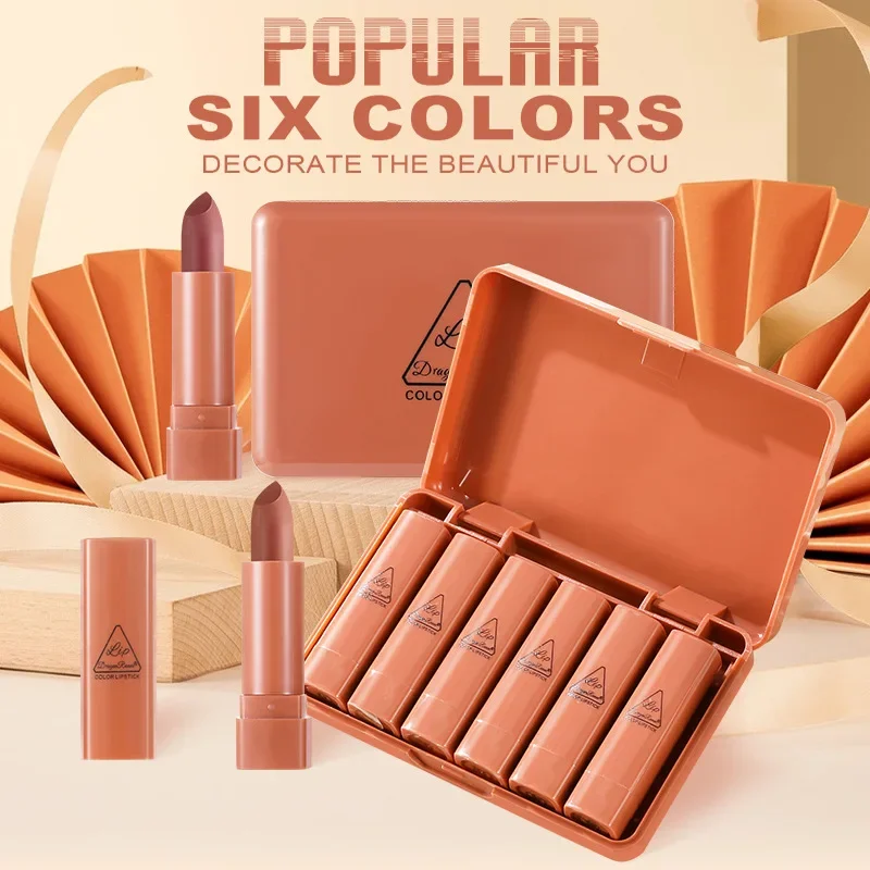 مجموعة أحمر شفاه صغيرة لطيفة أحمر شفاه ناعم غير لامع ناعم غير لزج مرطب عاري عالي الصباغ مجموعة ملمع شفاه مكياج يدوم طويلاً #2