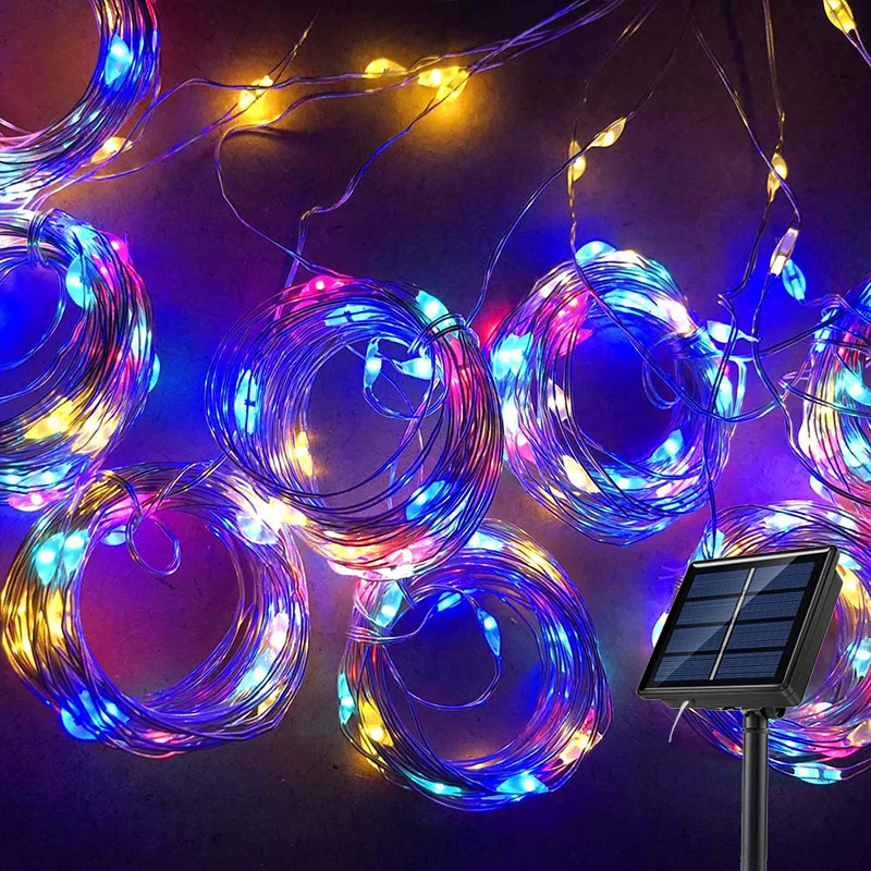 Solar LED String Lights Curtain Light Outdoor Garden Solar Copper Wire Fairy Lights Wedding Holiday Christmas Decor Solar Lamps