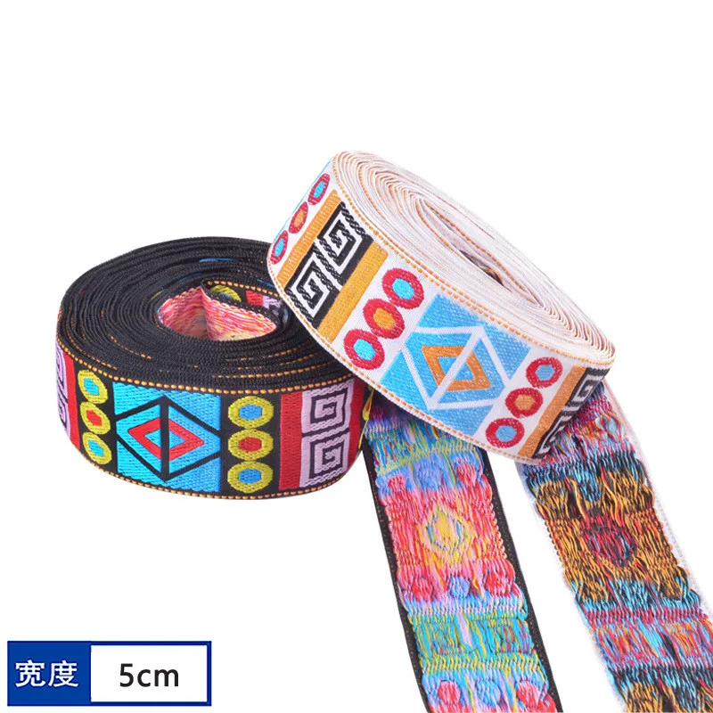 2Meters 5cm Width Jacquard Ribbon Woven Webbing Tape Ethnic Trim Embroidered Lace DIY Garment Curtain Sewing Accessories Farbic