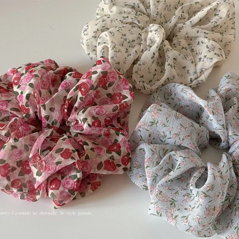 

Резинка для волос с французским цветочным принтом для женщин, романтическая суперэластичная резинка для волос, модные элегантные аксессуары для волос с цветком для девочек