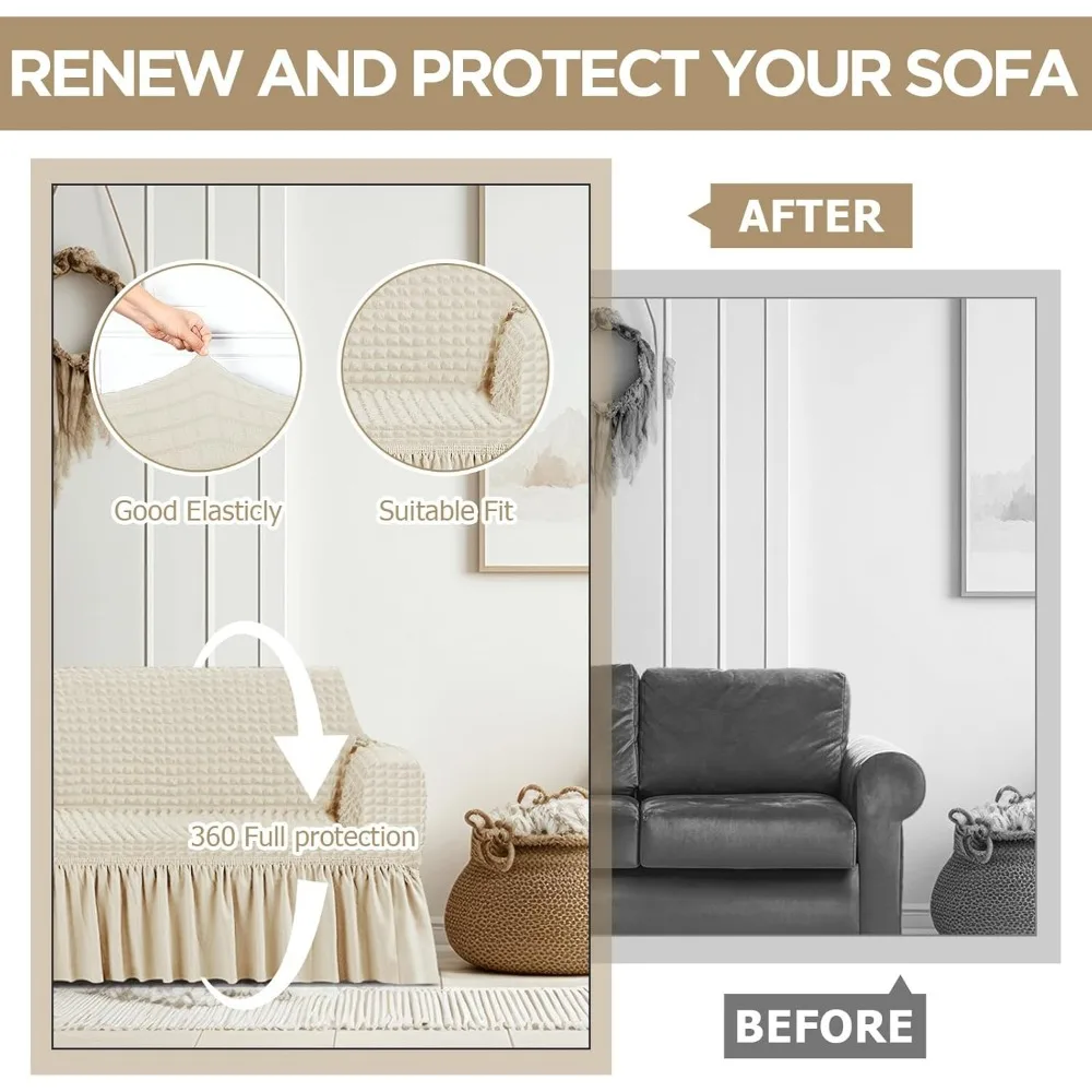 مجموعة أغطية أريكة متينة عالية المرونة لوسائد الأريكة، أغطية أثاث قابلة للغسل مع تنورة للأرائك #5