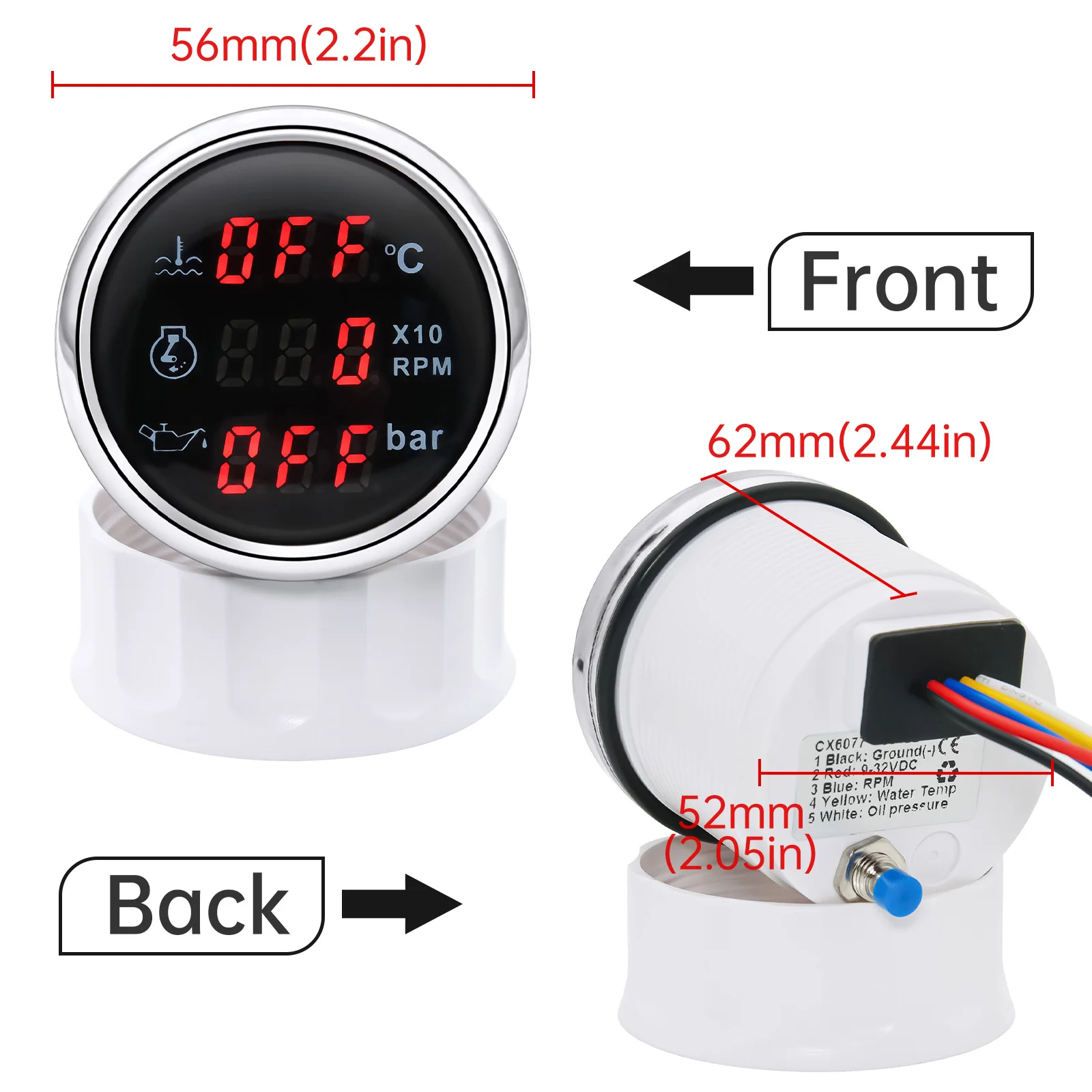 3 IN 1 Car Digital Gauge 52mm Oil Pressure + Tachometer + Water Temp Gauge With Alarm Temperature Sensor NPT 1/8 RPM Sensors