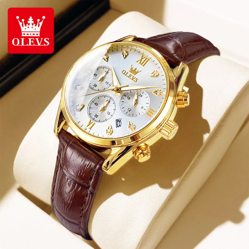 OLEVS 5523 TOP Brand Women's Watches Diamond Multi-function Watch Brown Strap Watch for Ladies