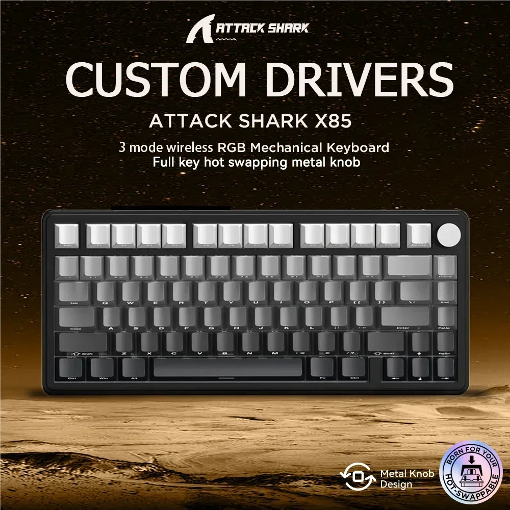 ATTACK SHARK X85  mechanical keyboard,Bluetooth-Compatible 2.4GHz,tri-mode,RGB Effects,metal knobs,full-key hot-swap, or PC Lapt