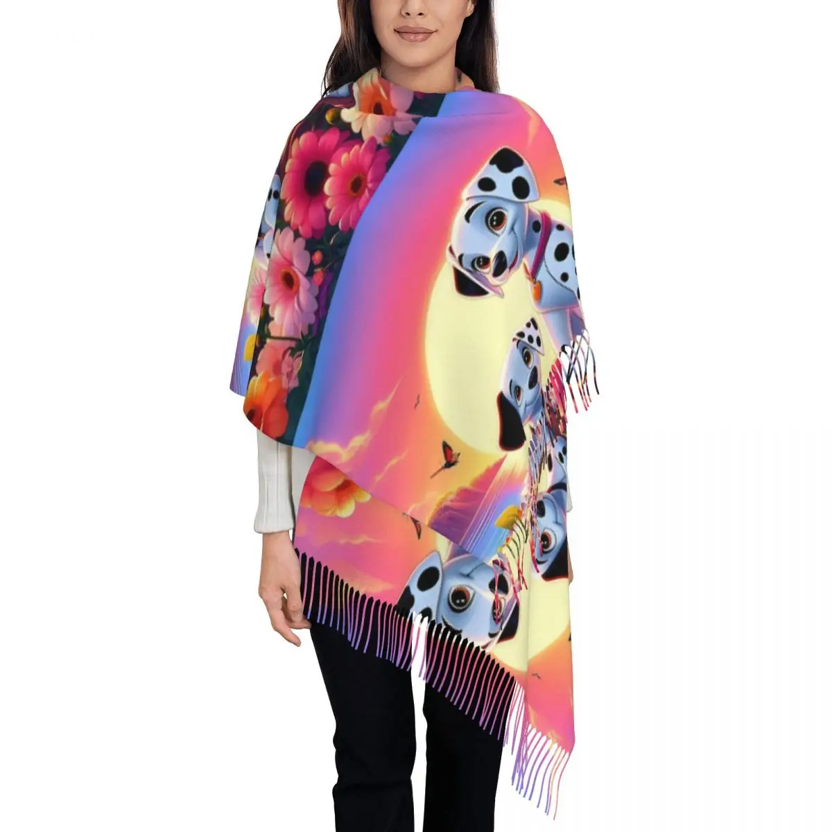 

Женский шарф с кисточками на заказ, мягкий мультяшный шарф с собакой Kawaii, женские зимние шарфы