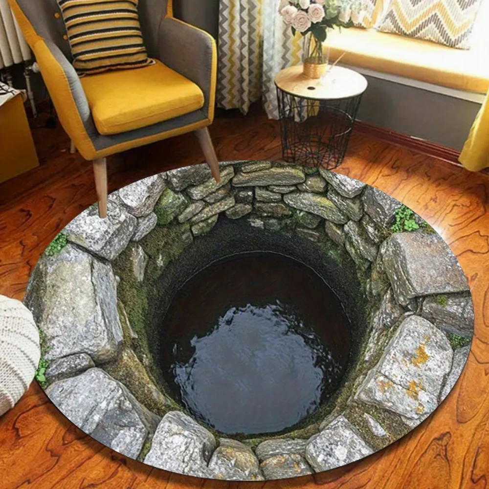 Visual Three-dimensional Hole Circular Carpet Endless Abyss Hole Pool Carpet Indoor Fun Soft Decorative Door Mat Rug