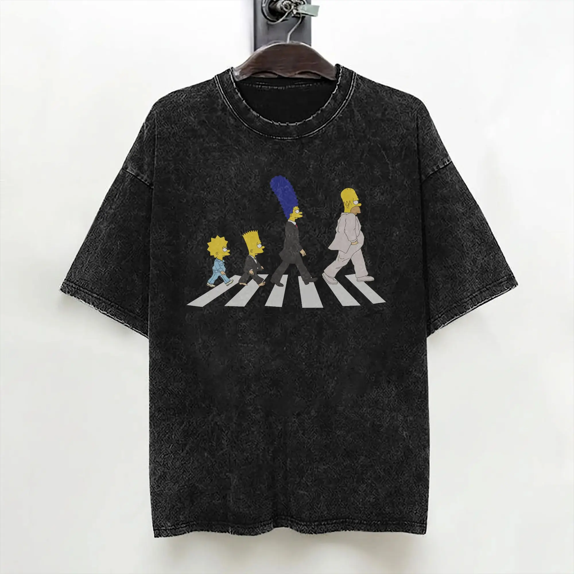 Cartoon The S-Simpsons T Shirts Washed Short Sleeve High Street T-Shirt  Vintage Men Women Streetwear Graphic Printed Tees