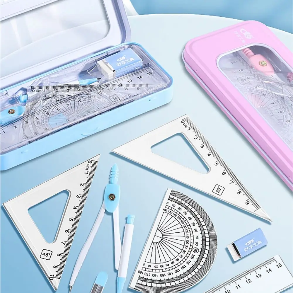 7 قطعة/المجموعة متعددة الوظائف البلاستيك حاكم مجموعة ممحاة مسطرة مستقيمة المنقلة شفافة مجموعة مربع مسطرة قياس مكتب المدرسة #5