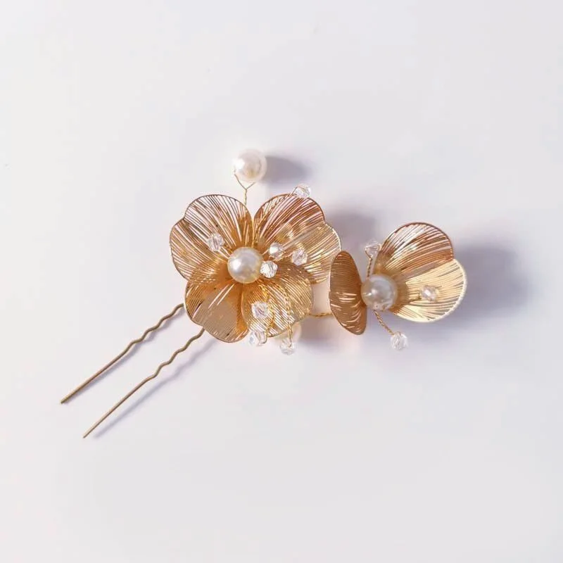 Bride Wedding Hairpins Gold/Silver Color Alloy Flower Hairpin Clips for Women Birthday Party Headpiece Bridesmaid Hair Jewelry