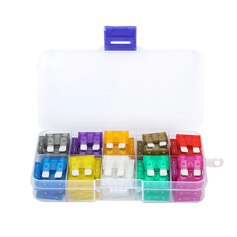 100/Pcs Profile Medium Size Blade Type Car Fuse Assortment Set Auto Car Truck 2.5/3/5/7.5/10/15/20/25/30/35A Fuse with Box Clip