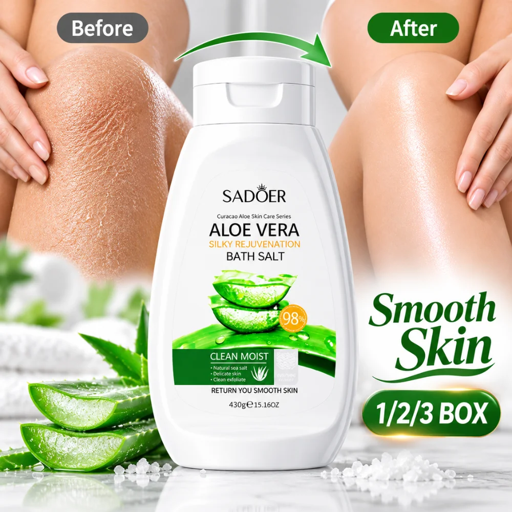 Aloe Vera Bath Salt 430g Natural Sea Salt Body Scrub Deep Exfoliating Moisturizing Care for Dry Rough Skin Elbows Knees Heels