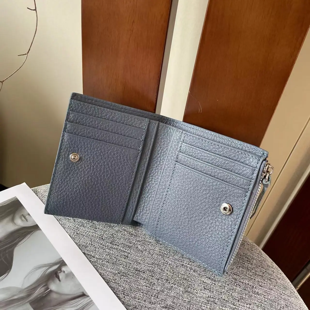 Double Zipper Card Holder Wallet Classic Luxury Designer Coin Purse Genuine Leather Photo Bit Credit Card Bank Banknote Clip