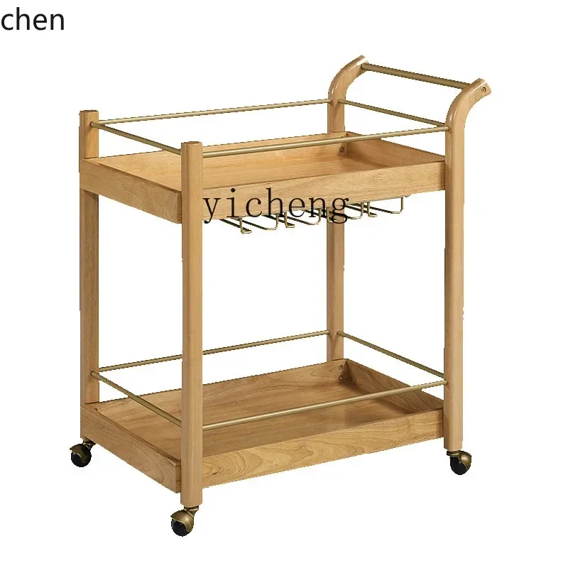 HXL solid wood dining car wrought iron mobile trolley hotel liquor commercial removable tea cup string car