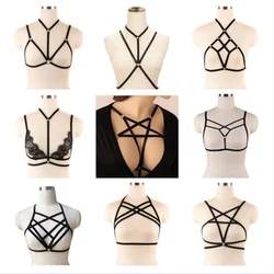 Sexy Bra Bondage Body Harness Lingerie Goth Crop Tops Cage Lingerie Harness Belt Bra Rave Wear for Women pluss open cup bra