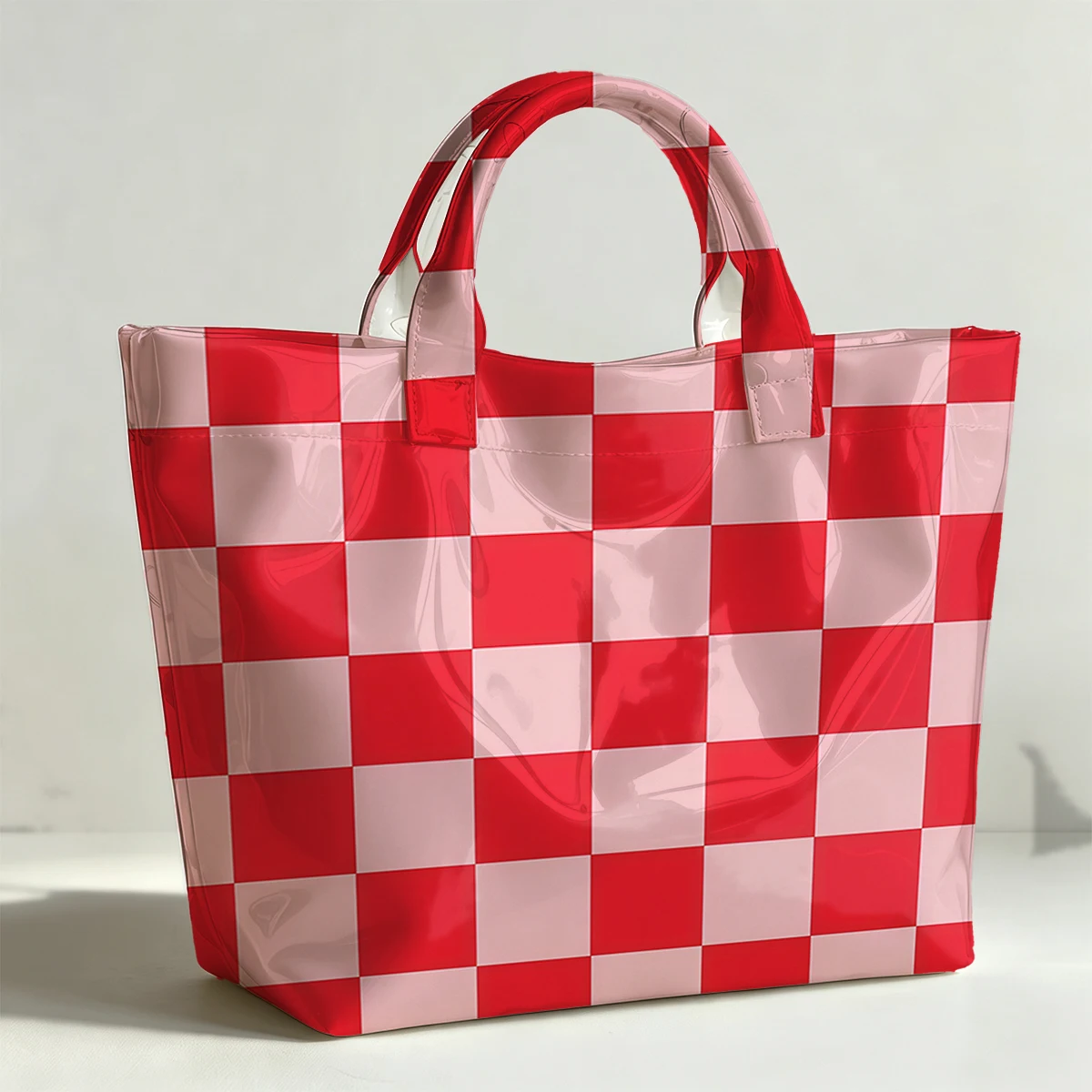 Pink Christmas square PVC Tote Bag Lightweight Handbag Commuting Large Capacity Portable Travel Shoulder Bag Tote Bag Mothe