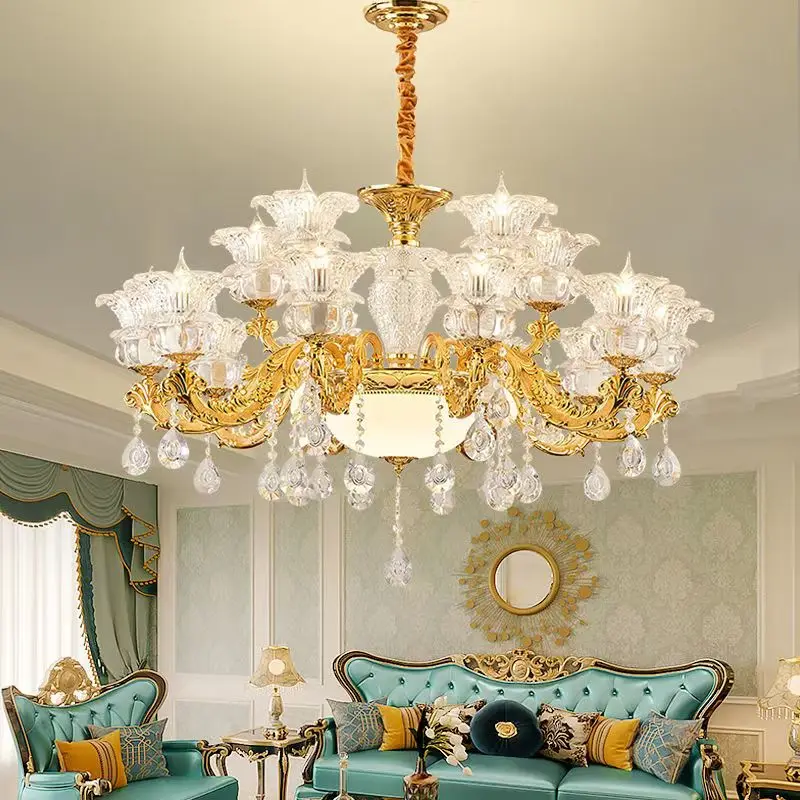 Gold European Clean Crystal Chandelier New Design Villa Living Room Light High Quality Bedroom Dining Room Large Pendant Light