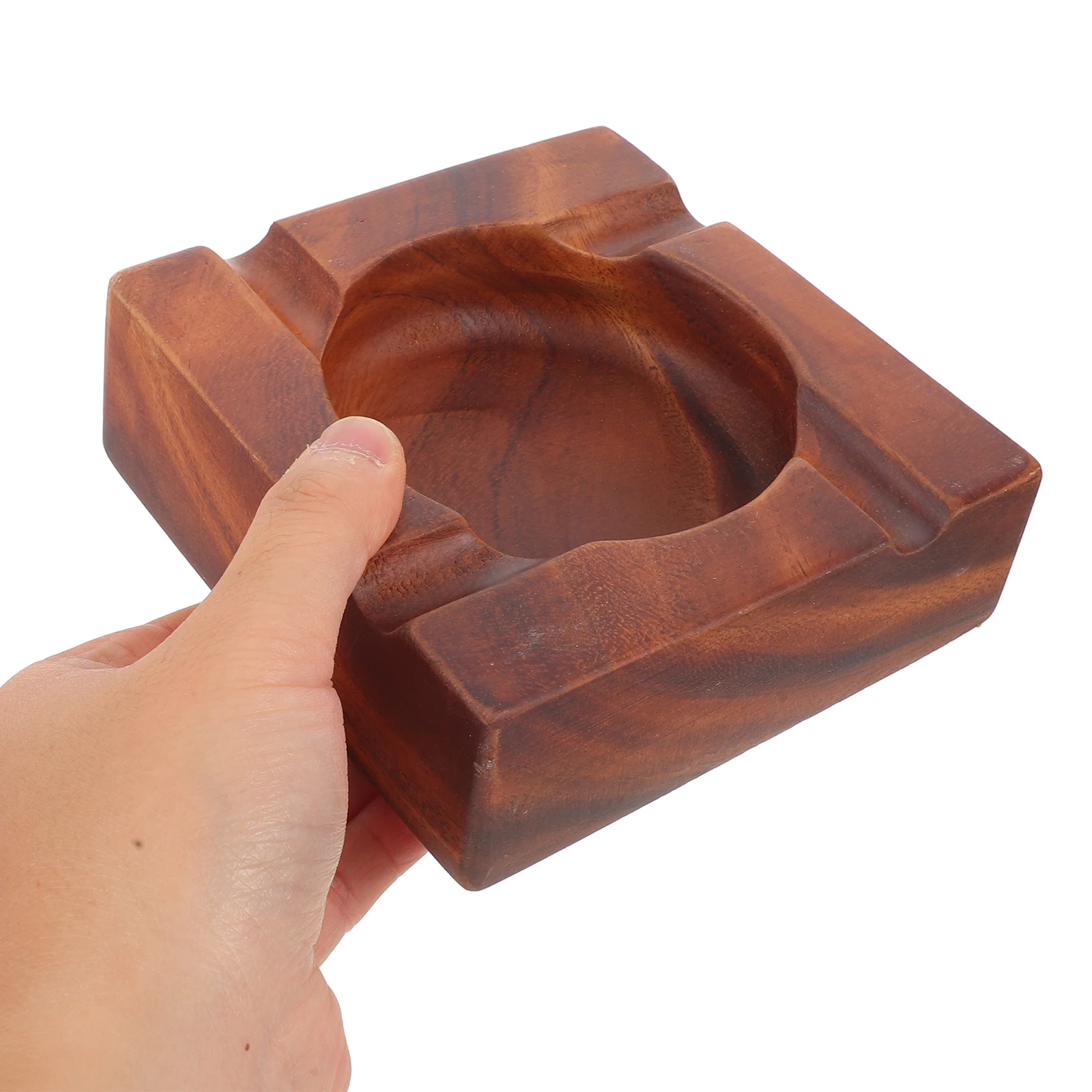 

Walnut Wood Ashtray Square Engraved Round Slot Cigarette Cigar Holder Desktop Smoking Tray Vintage Style Home Decor Table