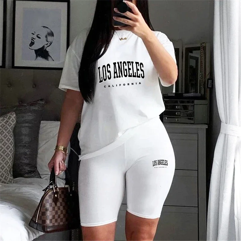 Summer Womens Tracksuit Print Tops+Pencil Shorts 2 Piece Sets Fashion T-Shirt Sportswear Clothing Luxury Casual Jogging Suit