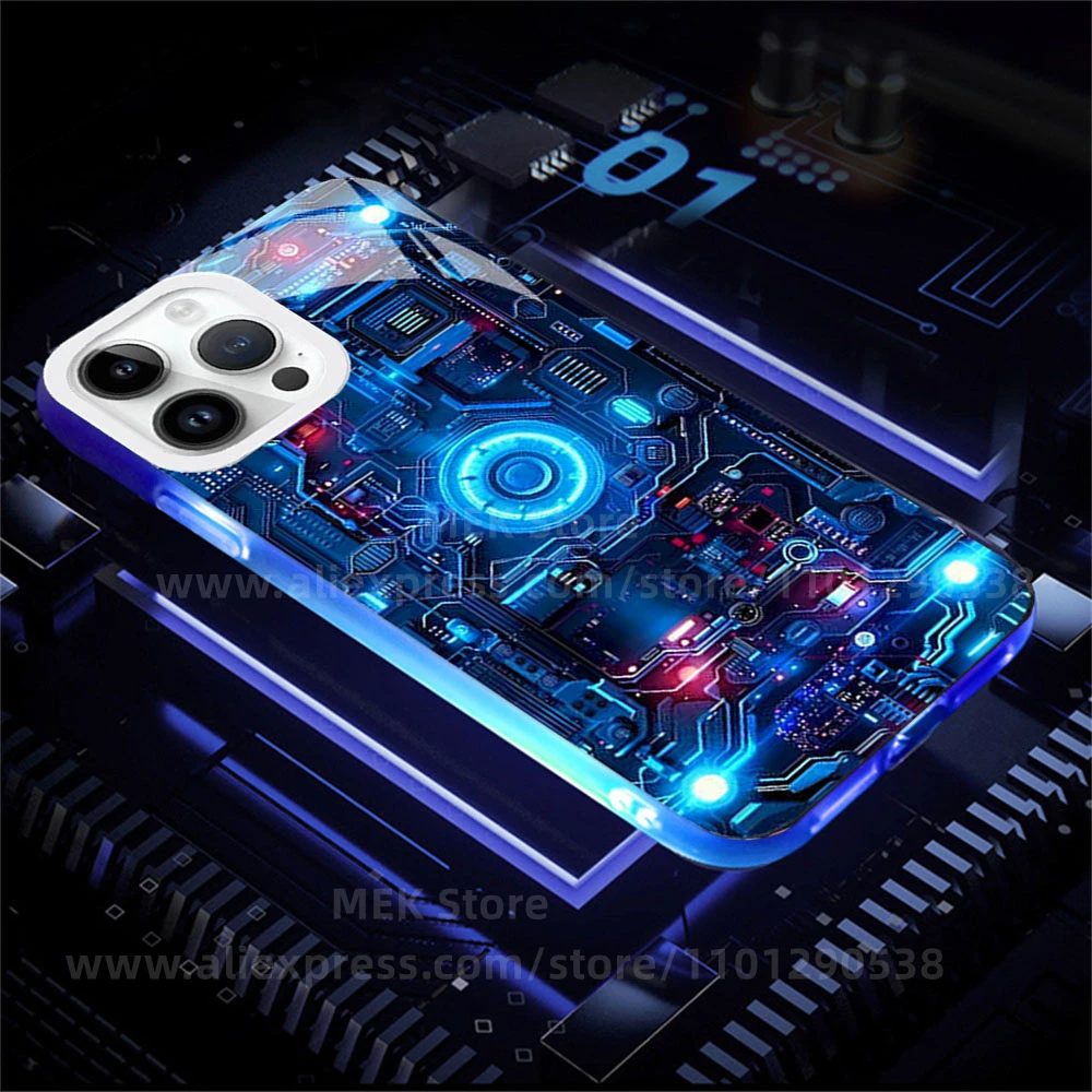 2026 جديد تتجه غطاء شفاف مضيء 7 ألوان مصباح ليد حتى فلاش جراب هاتف آيفون الهواء 17 16 15 14 13 12 11 برو ماكس