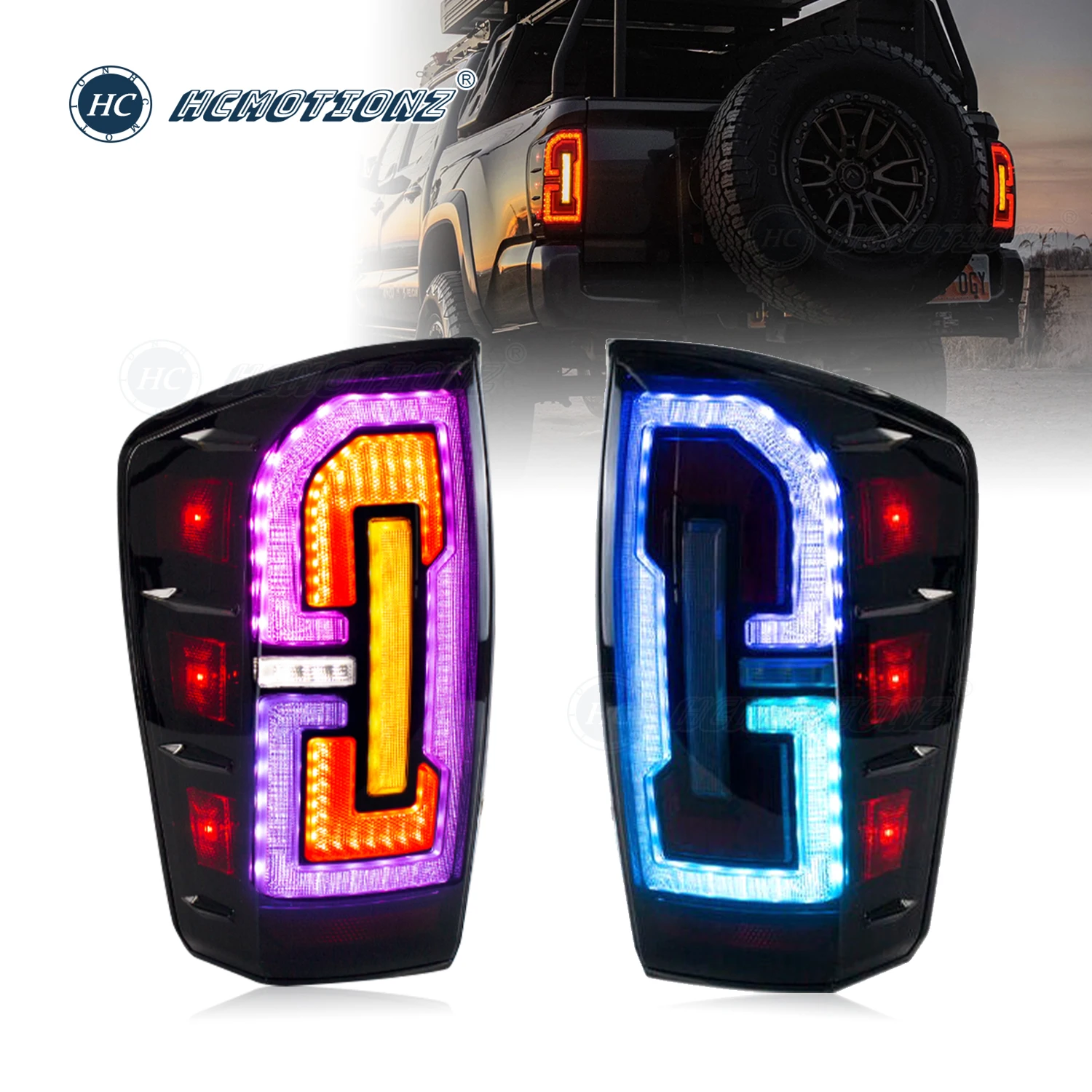 HCMOTIONZ 2016-2022 for Toyota Tacoma LED Rear Lamps Assembly with RGB Tail Lights DRL Sequential Animation