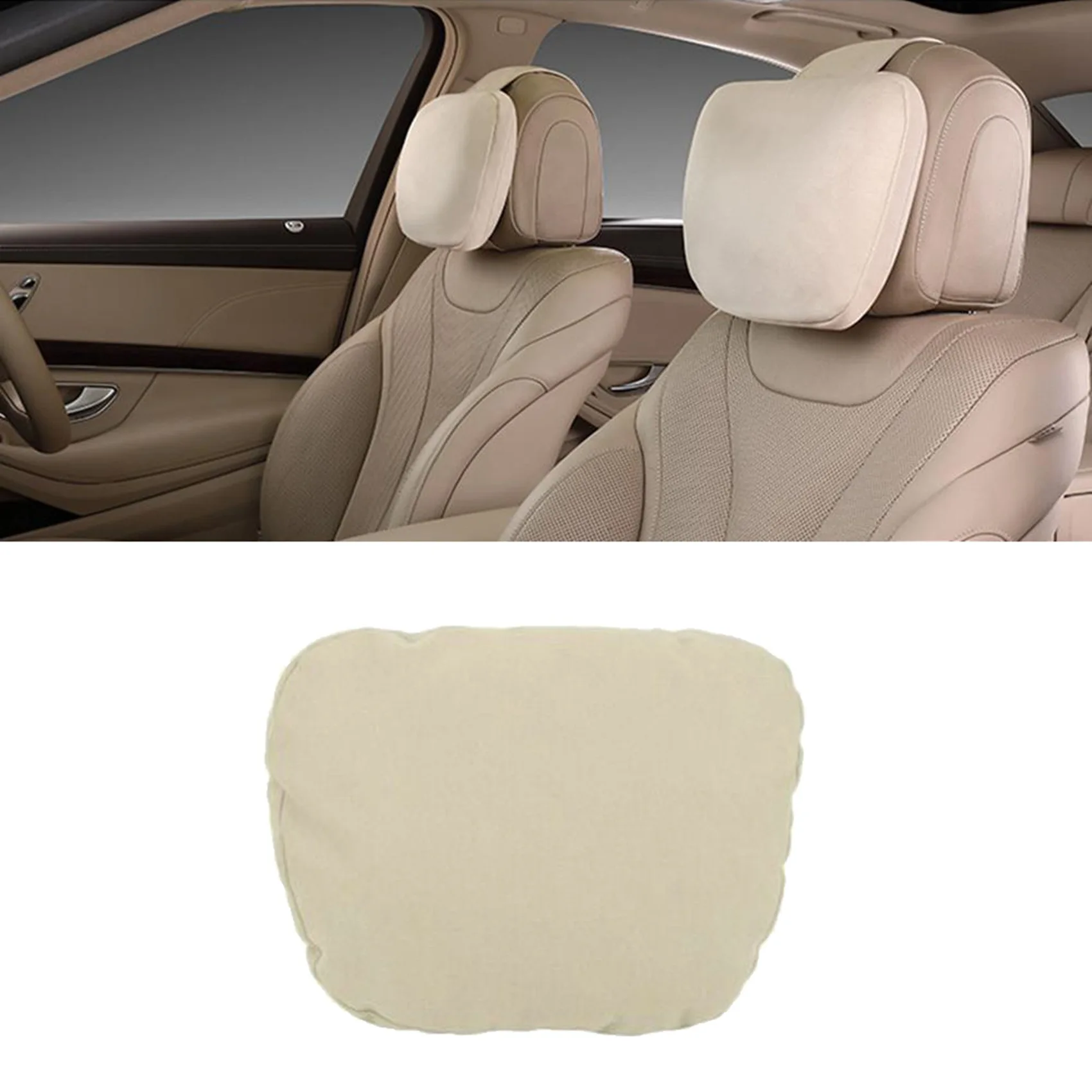 2X Car Universal Ultra Soft Headrest Neck Seat Cushion Headrest Cover For Mercedes-Benz Beige