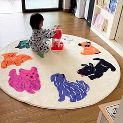 Living Room Carpet IG Cute Cartoon Puppy Fluffy Children Bedroom Round Rug Large Area Home Decoration Cloakroom Mat ковер 러그