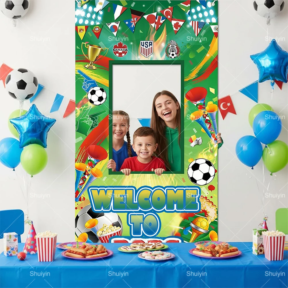 

1pc Green Soccer Decorative Photo Booth Frame 2026 Global Football Event Theme Boys and Fan Party Decors Backdrop Photo Props