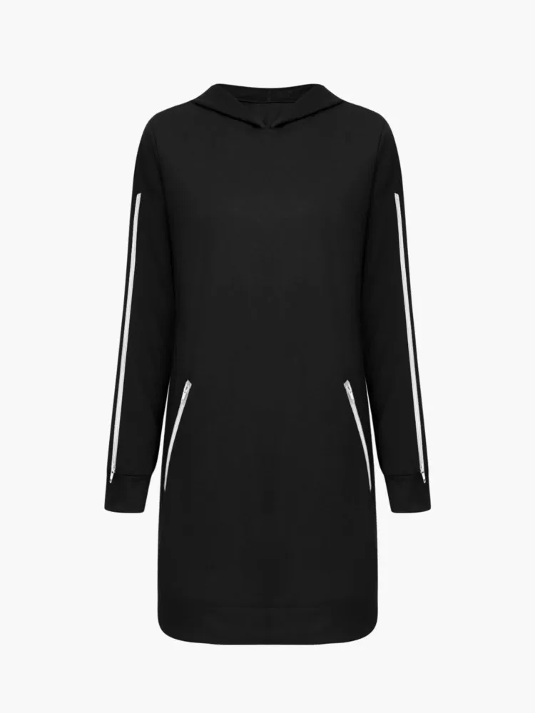 เสื้อโค้ทมีฮู้ดแบบซิปสำหรับผู้หญิง สไตล์เทรนด์ฤดูใบไม้ร่วงและฤดูหนาว ดีไซน์โดดเด่น สีพื้น แขนยาว ปลายแขนซิปเปิด