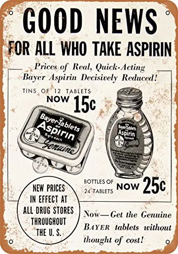 Wandfarbiges Metallschild – Bayer Aspirin 1934 – Vintage-Look