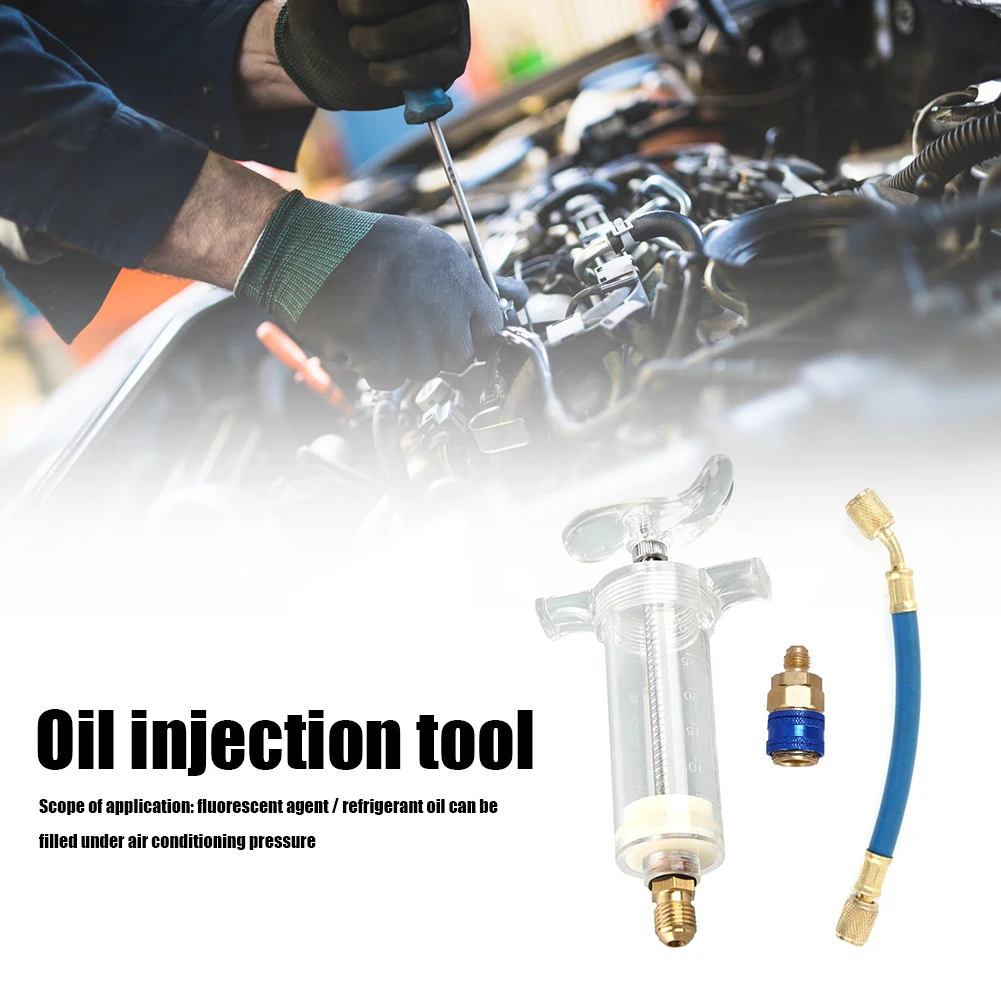 Manual Oiler Injection with Low Side Quick Coupler Adapter 30ml Air Conditioning Auto Oiler Injection 1Oz AC System Accessories