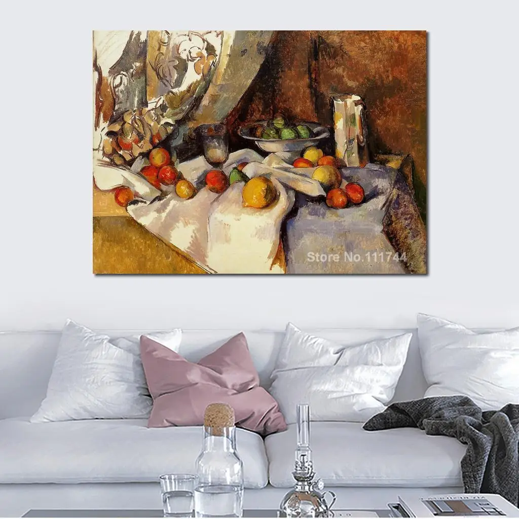 

Paintings by Paul Cezanne Still Life Post Bottle Cup and Fruit Canvas Art High Quality Hand Painted