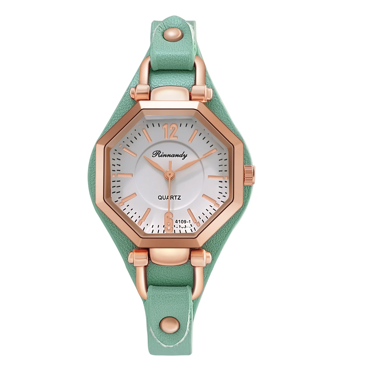 Women Fashion Popular Thin Leather Strap Hexagon Dial Soild Watch for Women