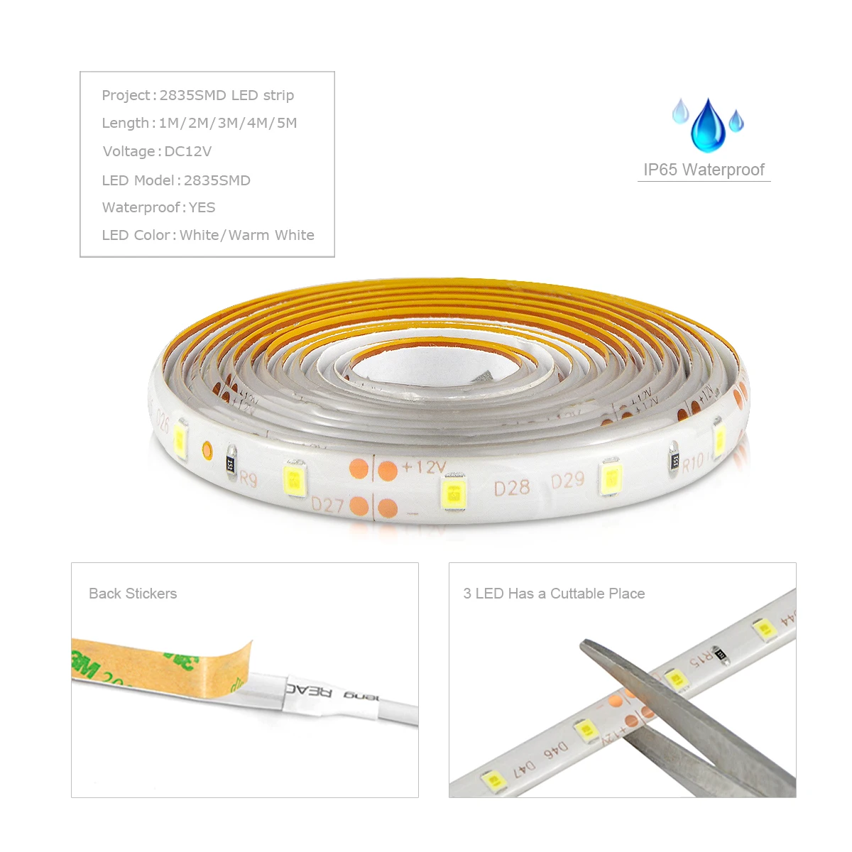 12V Tuya Smart Home WiFi LED Strip Light 2835SMD 60LEDs/m Smart Life App Control Adhesive-Back Lamp Work With Alexa Google Home