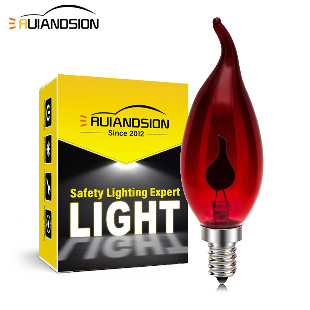Ruiandsion E14 3W Red Flashing Flame Lights Halloween Christmas Decoration LED Lights Candlestick Lantern AC 220-240V 2Pcs