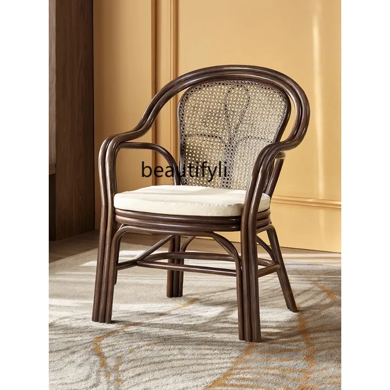 

Rattan Chair Natural Real Rattan Chair Recliner Chair Single Armchair Household Rattan Chair Solid Wood Balcony Cane Chair