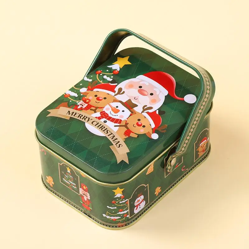 صندوق هدايا لطيف من القصدير لعيد الميلاد مع مقبض صندوق حلوى معدني رائع صندوق حلوى صفيح سانتا كلوز #2