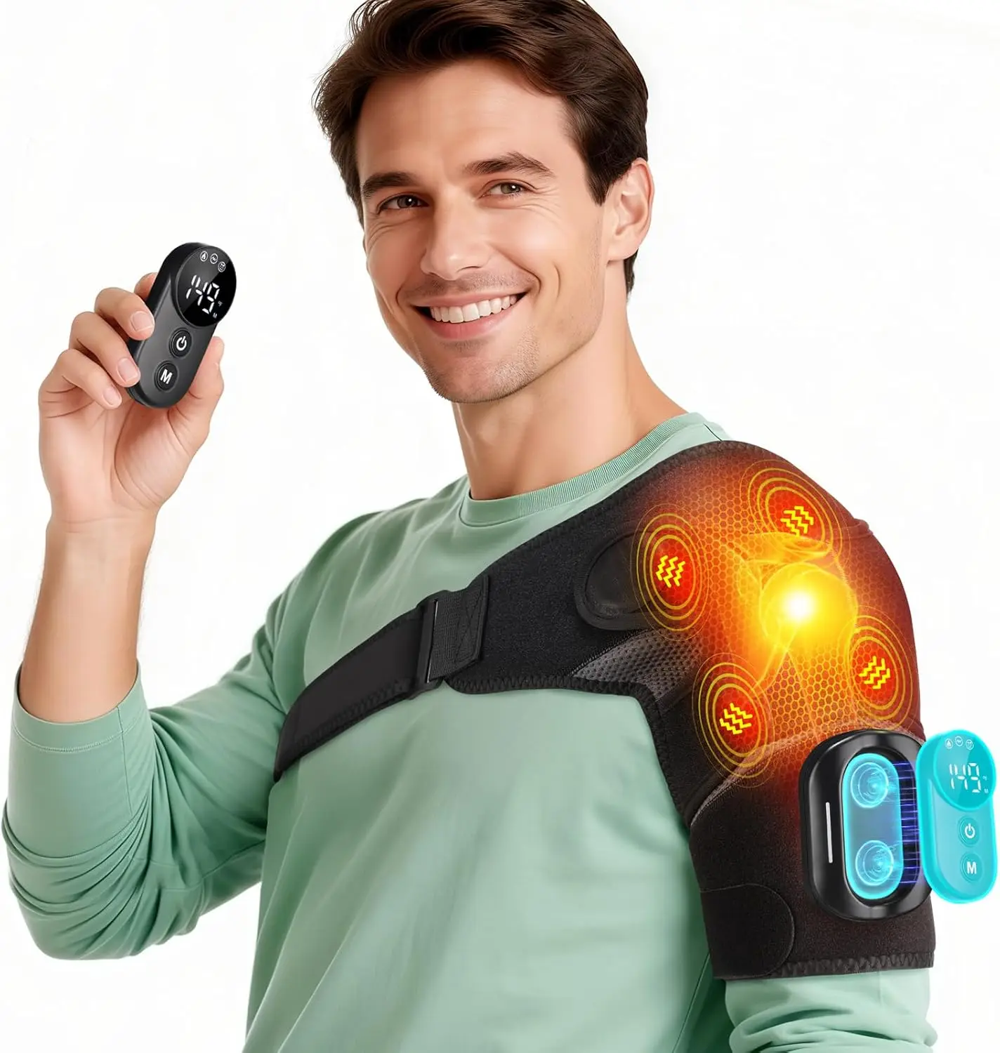 

Cordless Shoulder Heating Pad with Massage, Heated Shoulder Brace with Remote Control, Shoulders Massager with Heat and Vibratio