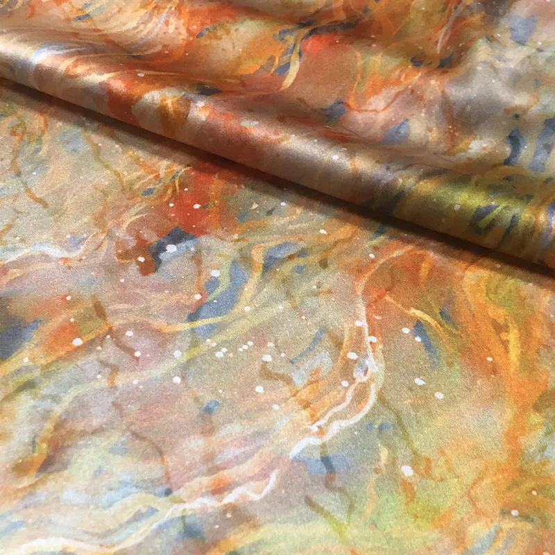 19 Momme Stretch Silk Satin Designer Fabric Chinese Print for Cheongsam, Material for Creative Sewing