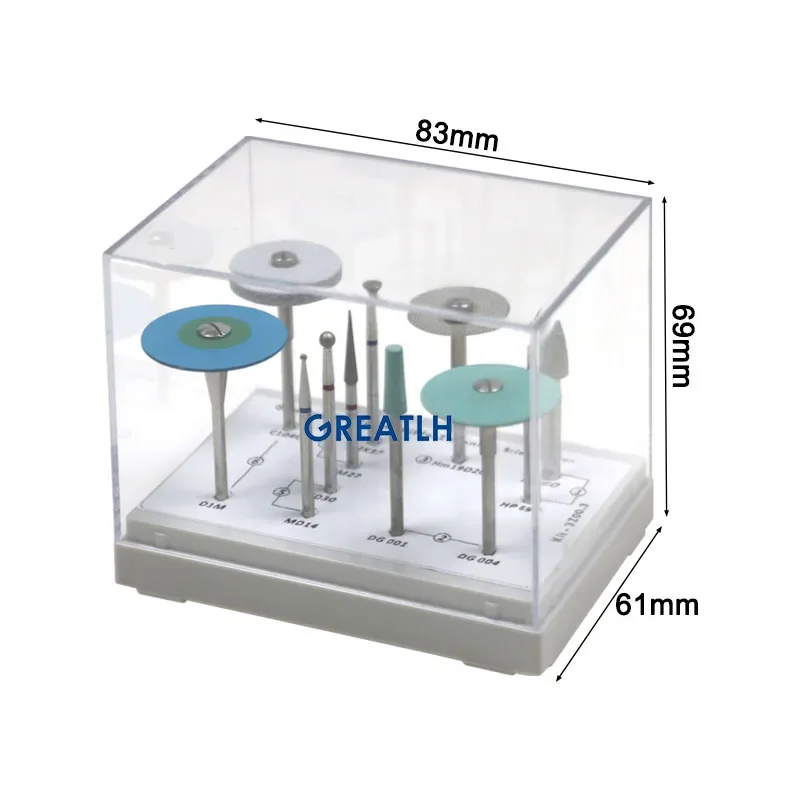 GREATLH Zestaw narzędzi do polerowania zębów Diamentowe kamienie tarczowe Silikonowe polerki do materiałów dentystycznych z tlenku cyrkonu 1 zestaw