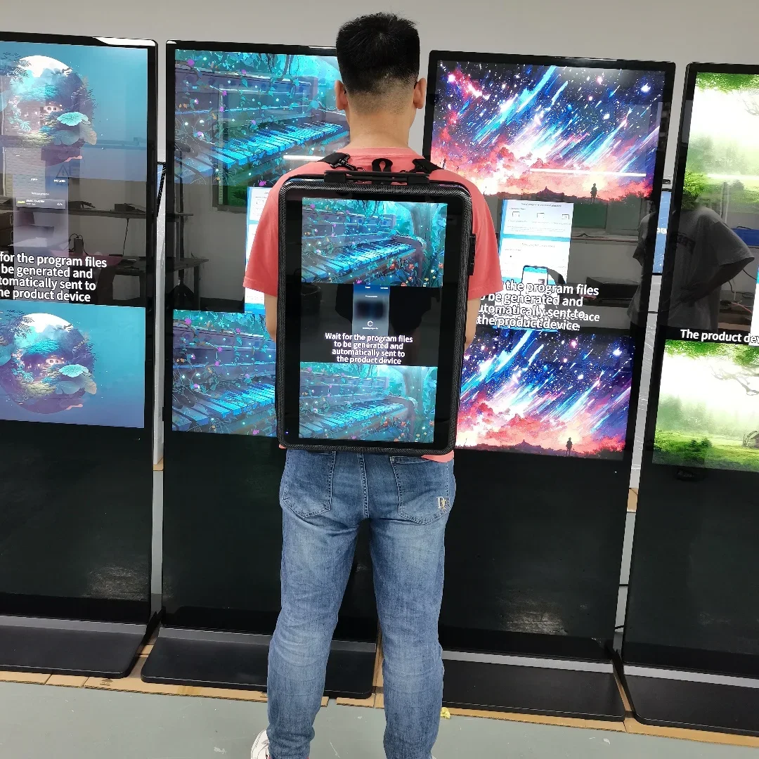 Applicable to 21.5 Inch Waterproof Portable Backpack Billboard High Brightness Outdoor Advertising LCD Display Android 11 Multi-