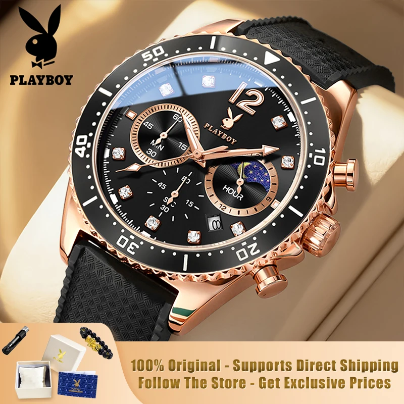

PLAYBOY 3515 Brand Original Authentic Silicone Strap, Large Dial, Fashion Casual Men's Quartz Watch
