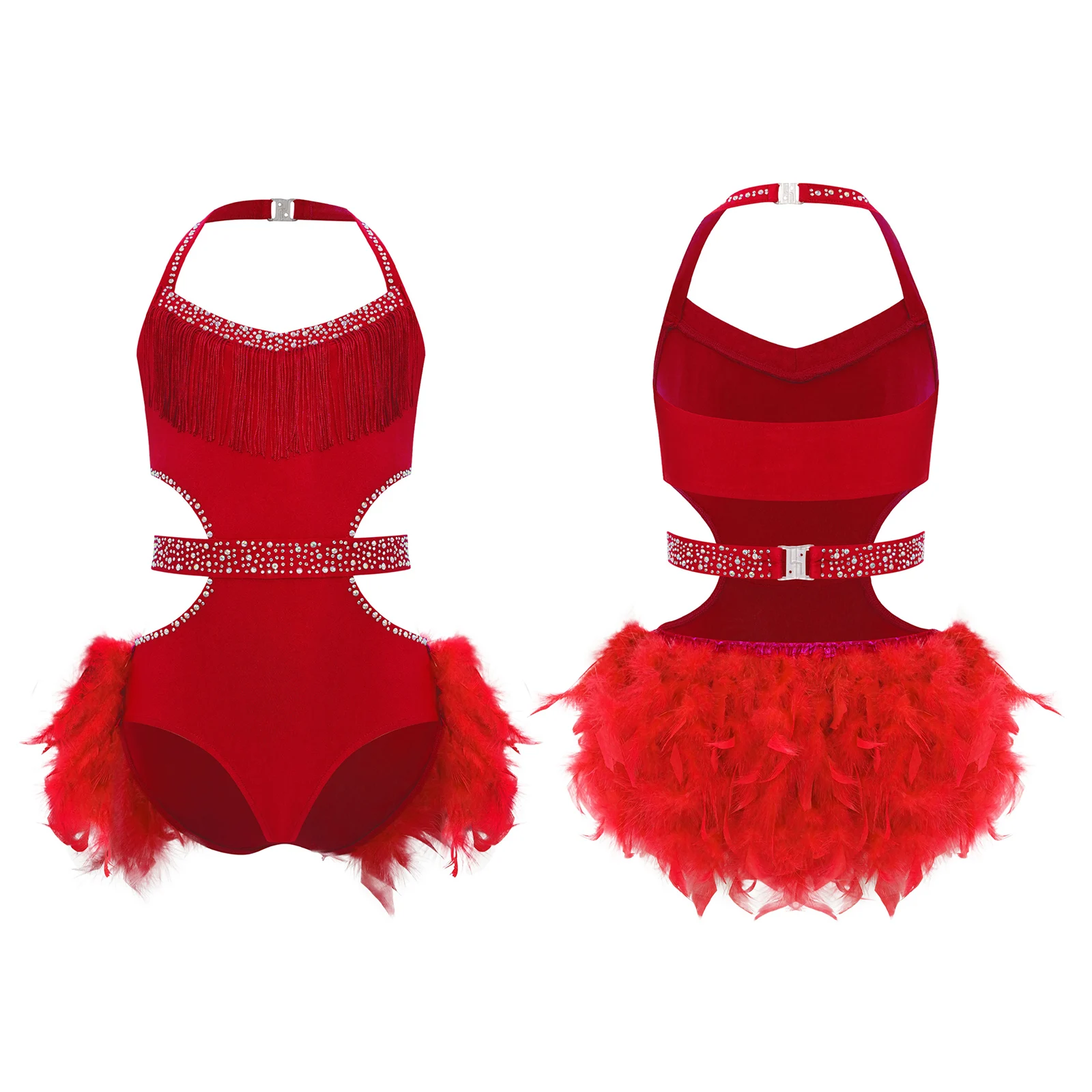 

Girls Bodice Feather Skirted Leotards Gymnastics Ballet Dance Figure Skating Costume Halter Latin Jazz Rumba Samba Dancewear